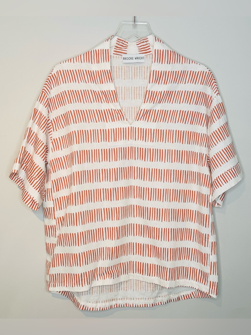 Brooke Wright Burnt Orange White Stripe V-Neck Tunic Top Shirt Blouse - Picture 2 of 10